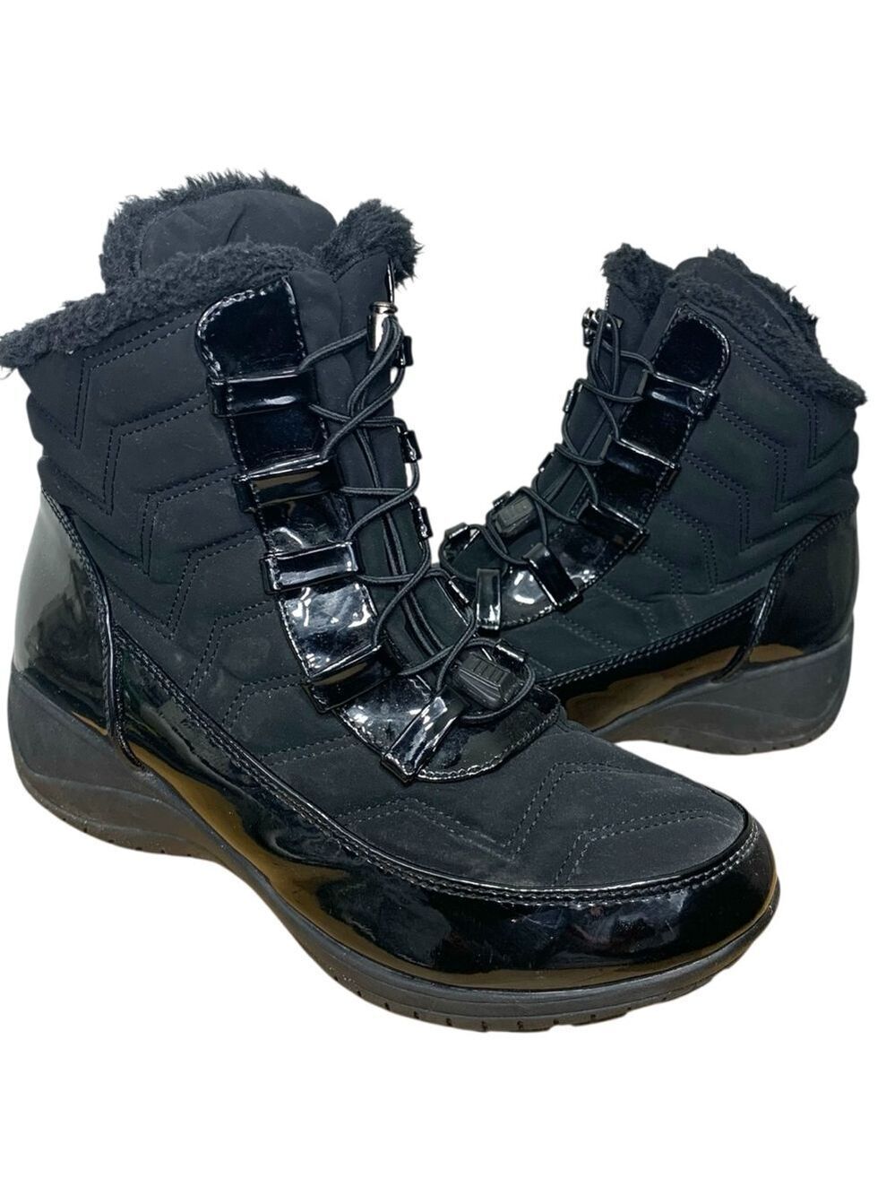 Khombu Black Winter Boots Sz 10 Fleece Lined Flexible Comfort Zip Closure